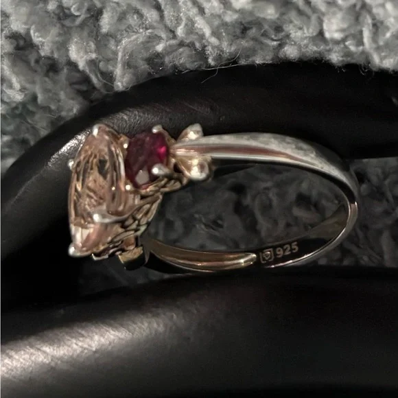 Morganite & Rhodolite Sterling Silver Ring size 7